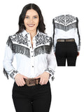 Camisa Vaquera de Mujer El Señor de los Cielos Manga Larga Bordada en 65% Poliéster 35% Algodón Color Blanco 44182
