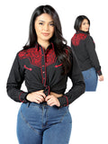 Camisa Vaquera de Mujer El Señor de los Cielos Manga Larga Bordada en 65% Poliéster 35% Algodón Color Negro 44186