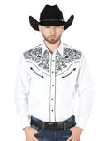 Camisa Vaquera de Hombre El Señor de los Cielos Manga Larga Bordada Casual en 65% Poliéster 35% Algodón Color Blanco/Negro 44188