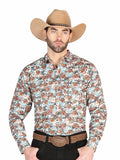 Camisa Vaquera de Hombre El General Manga Larga Broche Casual en 65% Poliéster 35% Algodón Color Café/Azul 44330
