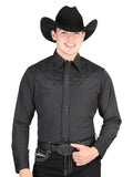 Camisa Vaquera de Hombre El Señor de los Cielos Manga Larga Bordada Casual en 65% Poliéster 35% Algodón Color Negro 44331