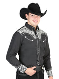 Camisa Vaquera de Hombre El Señor de los Cielos Manga Larga Bordada Casual en 65% Poliéster 35% Algodón Color Negro/Plata 44333