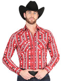 Camisa Vaquera de Hombre El Señor de los Cielos Manga Larga Broche Casual en 97% Algodón 3% Lycra Color Rojo 44401
