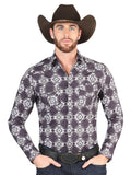 Camisa Vaquera de Hombre El Señor de los Cielos Manga Larga Broche Casual en 97% Algodón 3% Lycra Color Azul Marino 44403