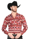 Camisa Vaquera de Hombre El Señor de los Cielos Manga Larga Broche Casual en 97% Algodón 3% Lycra Color Rojo 44418