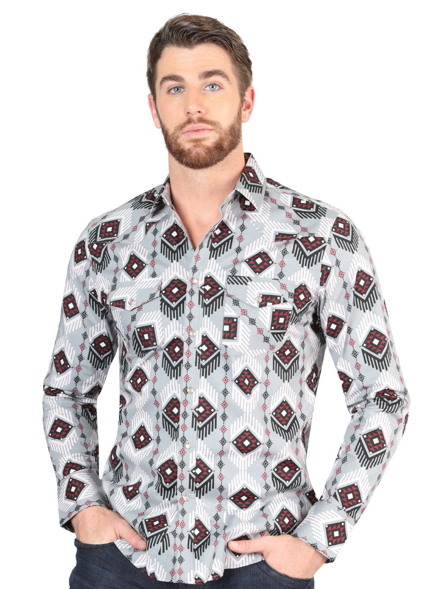 Camisa Vaquera de Hombre El Señor de los Cielos Manga Larga Broche Casual en 97% Algodón 3% Lycra Color Gris 44425
