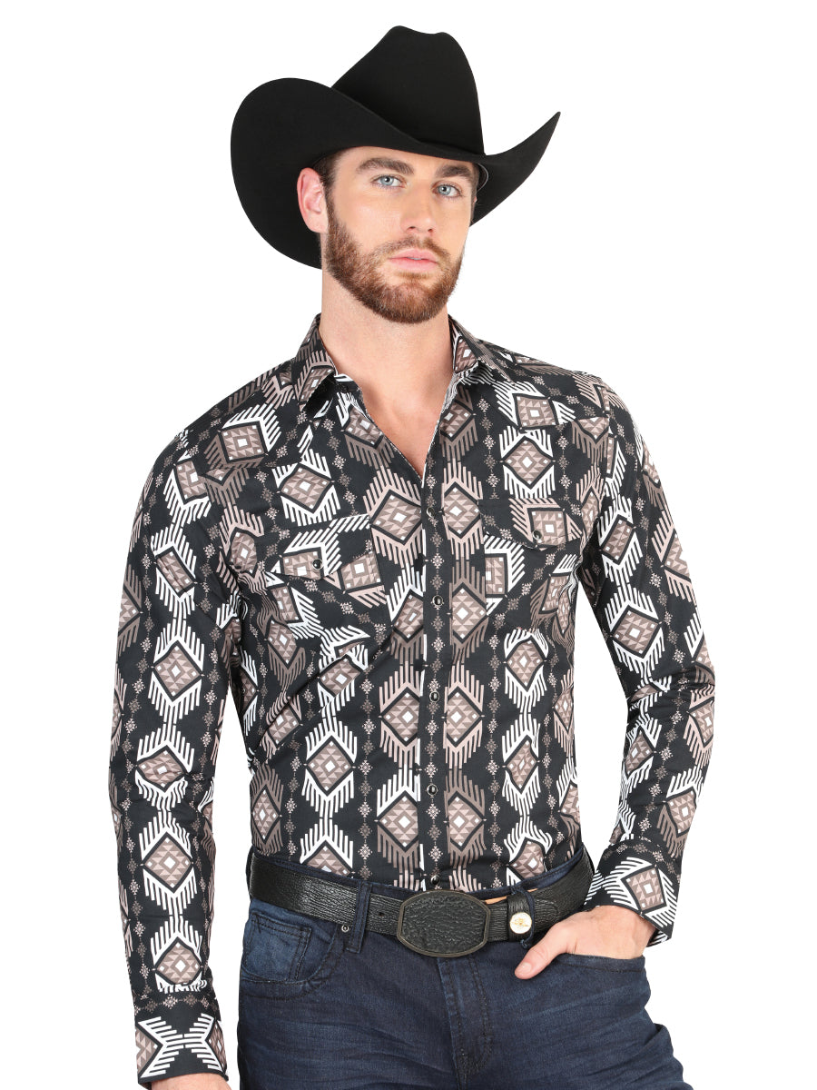 Camisa Vaquera de Hombre El Señor de los Cielos 23-19 Manga Larga Broche en 97% Algodón 3% Lycra Color Negro 44427