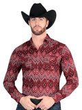 Camisa Vaquera de Hombre El Señor de los Cielos Manga Larga Broche Casual en 97% Algodón 3% Lycra Color Vino 44431