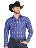 Camisa Vaquera de Hombre El Señor de los Cielos Manga Larga Broche Casual en 97% Algodón 3% Lycra Color Azul/Blanco 44434