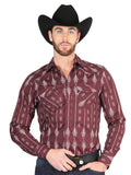 Camisa Vaquera de Hombre El Señor de los Cielos Manga Larga Casual en 97% Algodón 3% Lycra Color Vino 44435