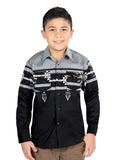 Camisa Vaquera de Niño El Señor de los Cielos Manga Larga Broche Casual en 97% Algodón 3% Lycra Color Negro/Gris 44467