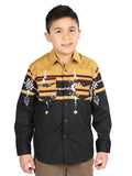 Camisa Vaquera de Niño El Señor de los Cielos Manga Larga Broche Casual en 97% Algodón 3% Lycra Color Negro 44468