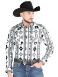 Camisa Vaquera de Hombre El Señor de los Cielos Manga Larga Broche Casual en 97% Algodón 3% Lycra Color Blanco 44470