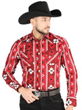 Camisa Vaquera de Hombre El Señor de los Cielos Manga Larga Broche Casual en 97% Algodón 3% Lycra Color Rojo 44472