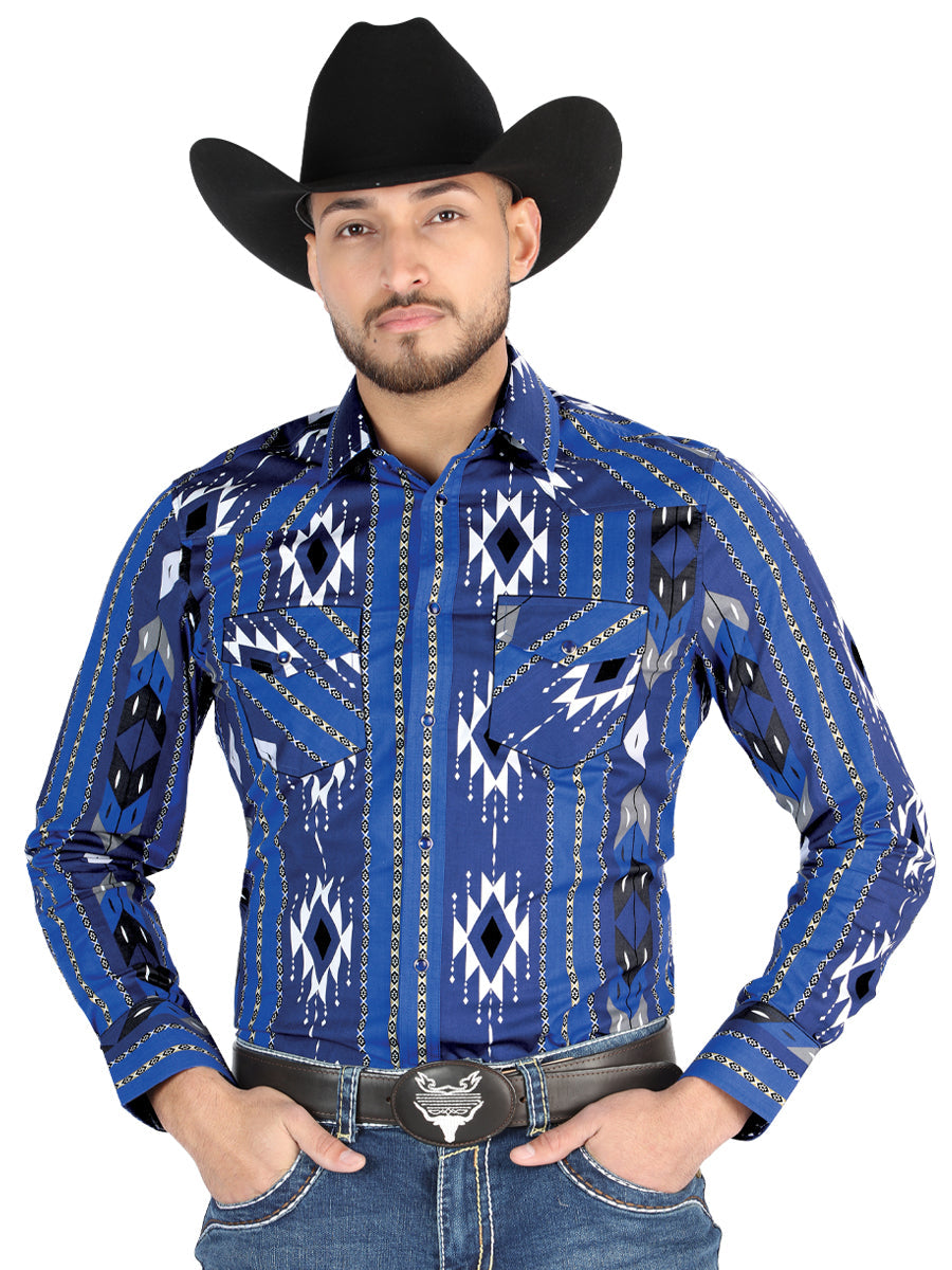 Camisa Vaquera de Hombre El Señor de los Cielos Manga Larga Broche Casual en 97% Algodón 3% Lycra Color Azul 44474