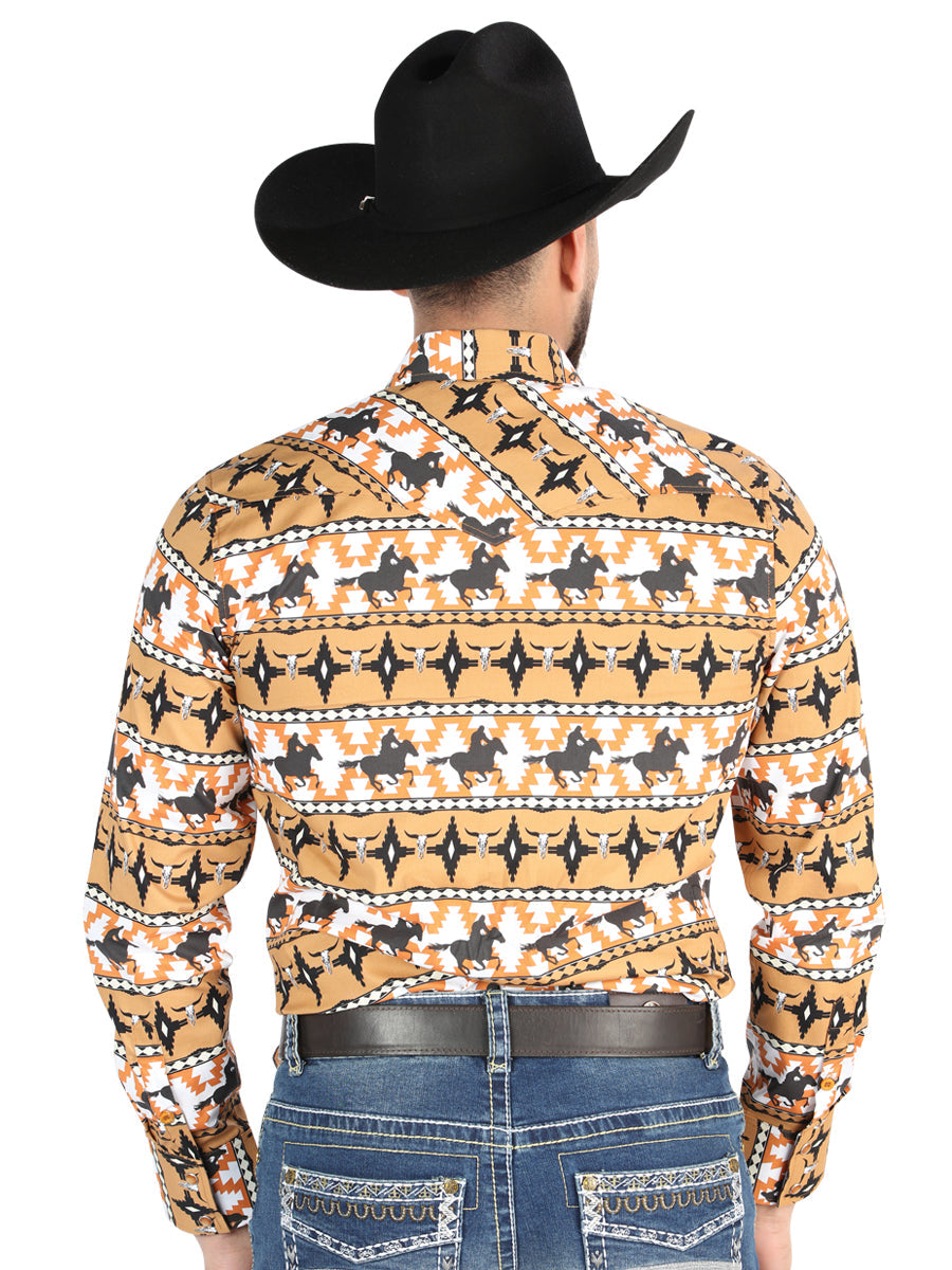 Camisa Vaquera de Hombre El Señor de los Cielos Manga Larga Broche Casual en 97% Algodón 3% Lycra 44477