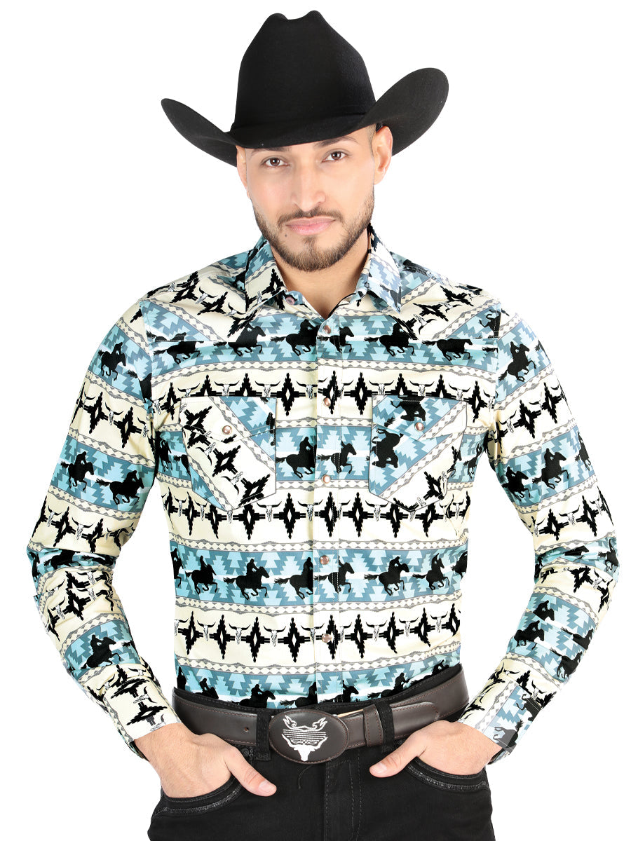 Camisa Vaquera de Hombre El Señor de los Cielos Manga Larga Broche Casual en 97% Algodón 3% Lycra 44478