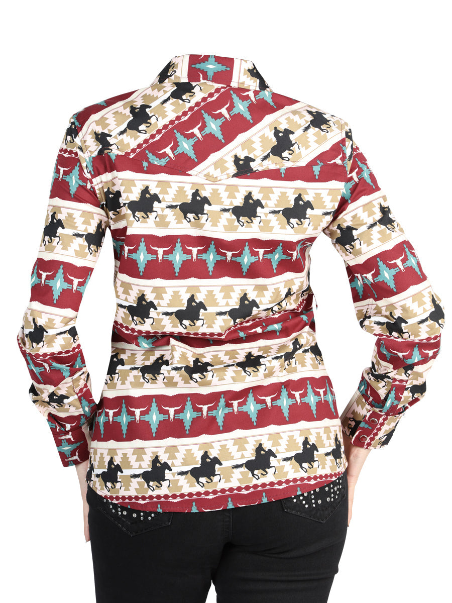 Camisa Vaquera de Mujer El Señor de los Cielos Manga Larga Broche Casual en 97% Algodón 3% Lycra Color Negro/Dorado 44480
