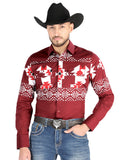 Camisa Vaquera de Hombre El Señor de los Cielos Manga Larga Broche Casual en 97% Algodón 3% Lycra Color Vino 44484