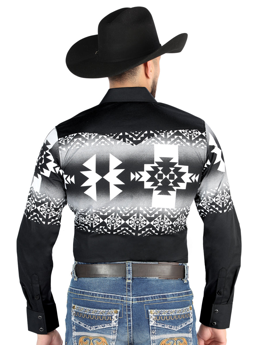 Camisa Vaquera de Hombre El Señor de los Cielos Manga Larga Broche Casual en 97% Algodón 3% Lycra Color Negro 44485