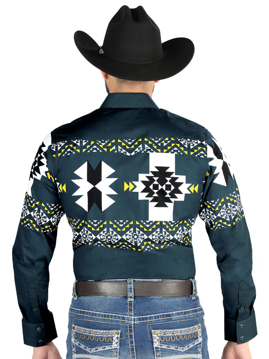 Camisa Vaquera de Hombre El Señor de los Cielos Manga Larga Broche Casual en 97% Algodón 3% Lycra 44486