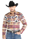 Camisa Vaquera de Hombre El Señor de los Cielos Manga Larga Broche Casual en 97% Algodón 3% Lycra Color Café 44487