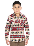 Camisa Vaquera de Niño El Señor de los Cielos Manga Larga Broche Casual en 97% Algodón 3% Lycra Color Vino 44492