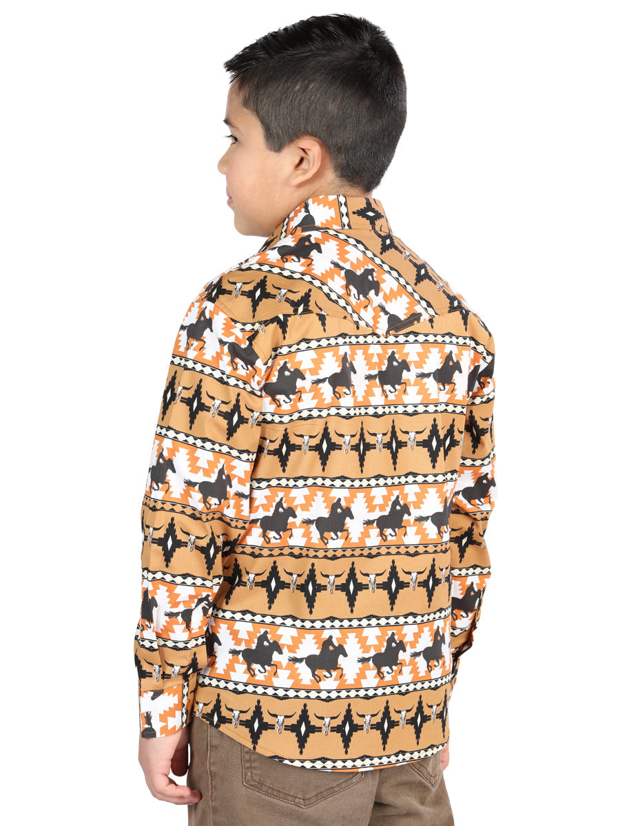Camisa Vaquera de Niño El Señor de los Cielos Manga Larga Broche Casual en 97% Algodón 3% Lycra Color Amarillo 44493