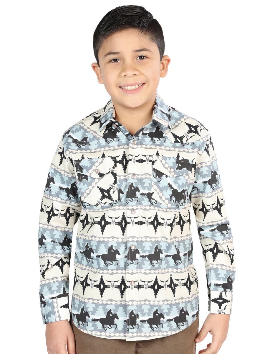 Camisa Vaquera de Niño El Señor de los Cielos Manga Larga Broche Casual en 97% Algodón 3% Lycra Color Azul 44494