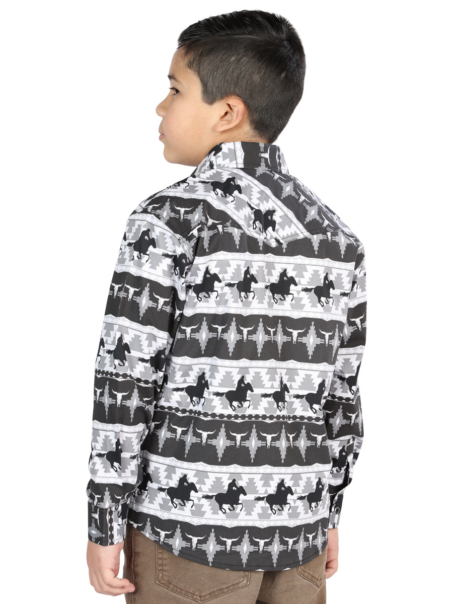 Camisa Vaquera de Niño El Señor de los Cielos Manga Larga Broche Casual en 97% Algodón 3% Lycra Color Negro 44495