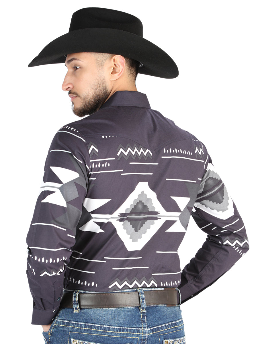 Camisa Vaquera de Hombre El Señor de los Cielos Manga Larga Broche Casual en 97% Algodón 3% Lycra Color Negro 44500