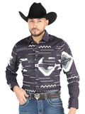 Camisa Vaquera de Hombre El Señor de los Cielos Manga Larga Broche Casual en 97% Algodón 3% Lycra Color Negro 44500