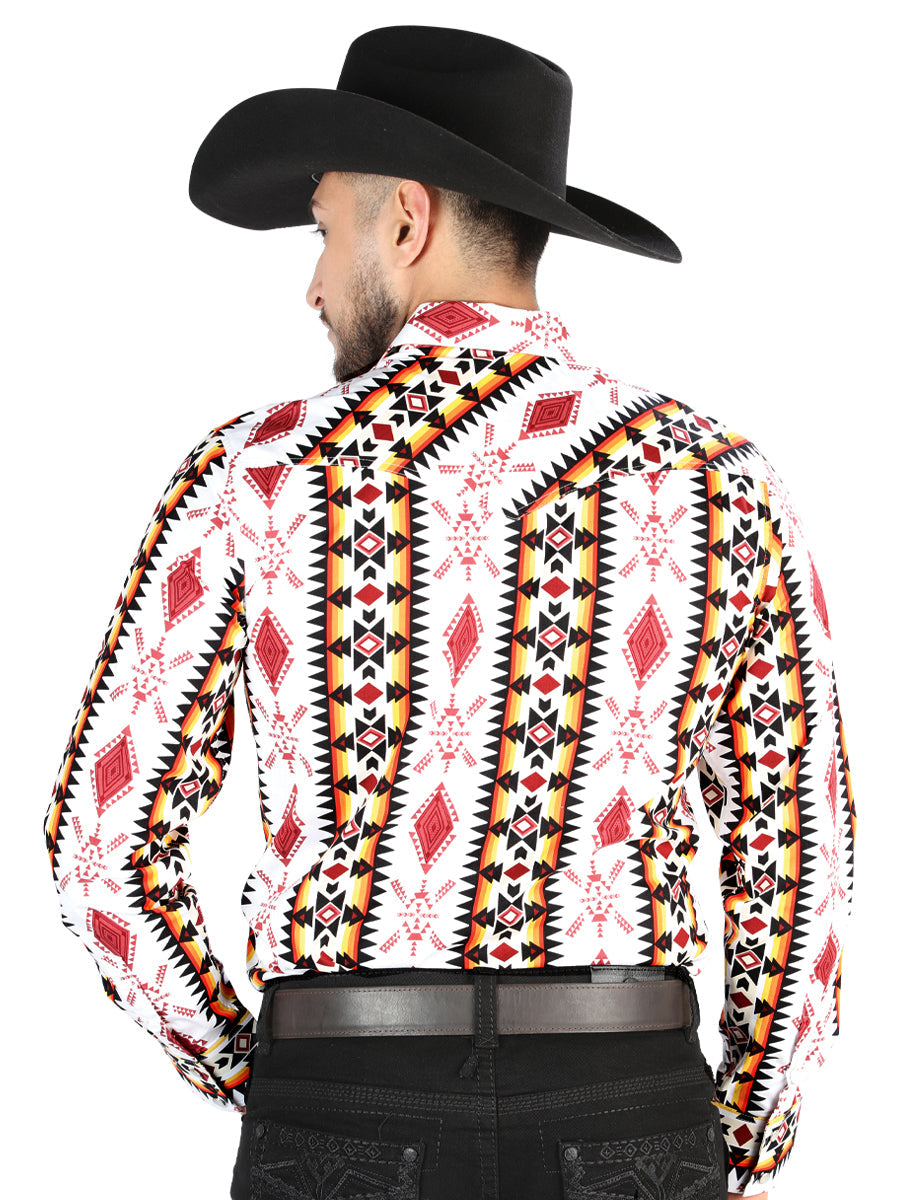 Camisa Vaquera de Hombre El Señor de los Cielos Manga Larga Broche Casual en 97% Algodón 3% Lycra Color Blanco 44502
