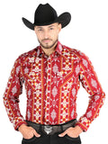 Camisa Vaquera de Hombre El Señor de los Cielos Manga Larga Broche Casual en 97% Algodón 3% Lycra Color Vino 44503