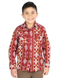 Camisa Vaquera de Niño El Señor de los Cielos Manga Larga Broche Casual en 97% Algodón 3% Lycra Color Vino 44509