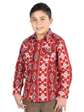 Camisa Vaquera de Niño El Señor de los Cielos Manga Larga Broche Casual en 97% Algodón 3% Lycra Color Rojo 44510