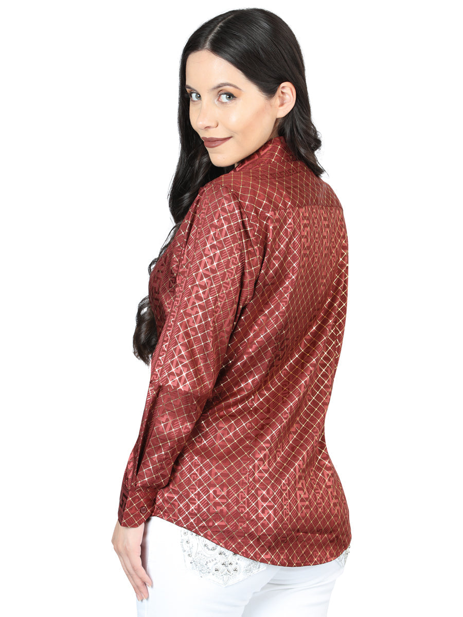 Camisa Vaquera de Mujer El Señor de los Cielos Manga Larga Casual en 97% Poliéster 3% Spandex Color Vino 44561