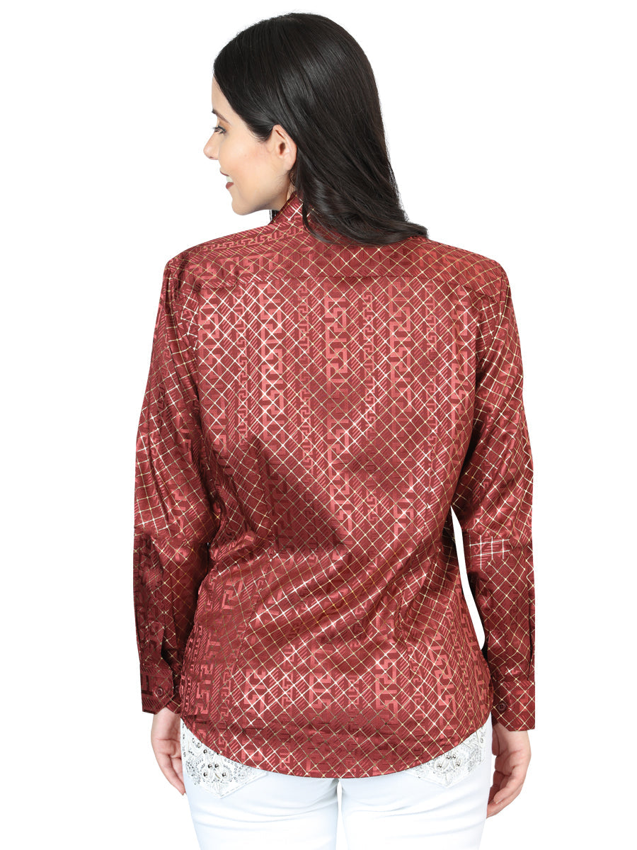 Camisa Vaquera de Mujer El Señor de los Cielos Manga Larga Casual en 97% Poliéster 3% Spandex Color Vino 44561