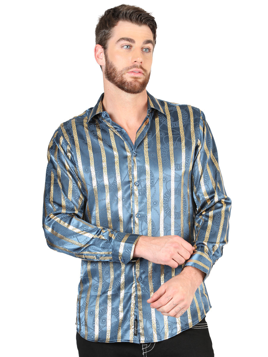 Camisa Vaquera de Hombre El Señor de los Cielos Manga Larga Casual en 97% Poliéster 3% Spandex Color Azul Marino 44580