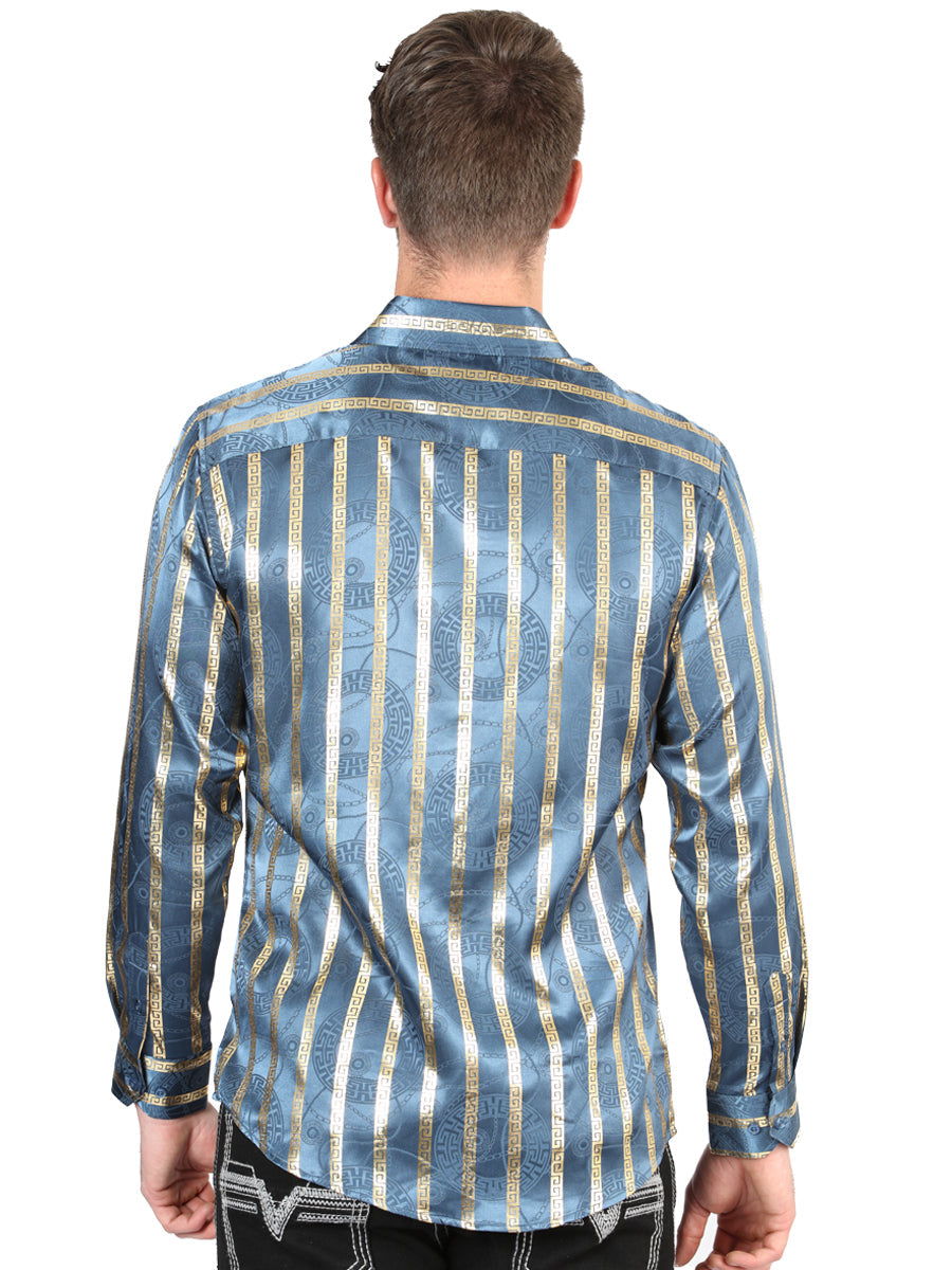 Camisa Vaquera de Hombre El Señor de los Cielos Manga Larga Casual en 97% Poliéster 3% Spandex Color Azul Marino 44580