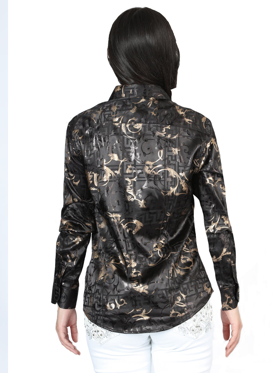 Camisa Vaquera de Mujer El Señor de los Cielos Manga Larga Casual en 97% Poliéster 3% Spandex Color Negro 44598