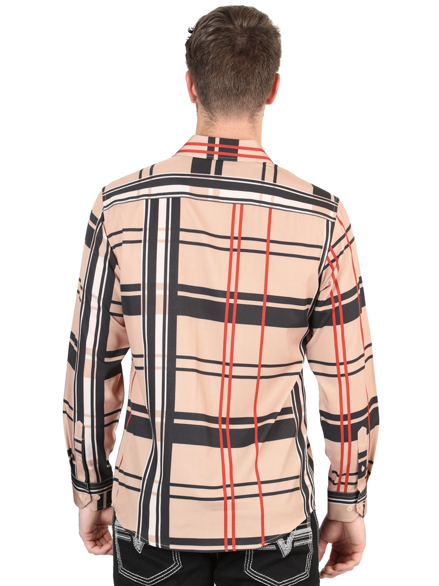 Camisa Vaquera de Hombre El Señor de los Cielos Manga Larga Casual en 97% Poliéster 3% Spandex Color Khaki 44599