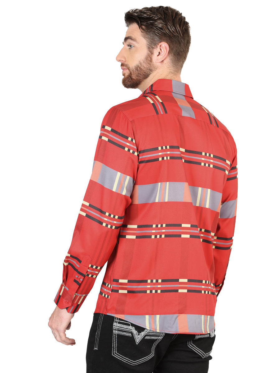 Camisa Vaquera de Hombre El Señor de los Cielos Manga Larga Casual en 97% Poliéster 3% Spandex Color Rojo 44601