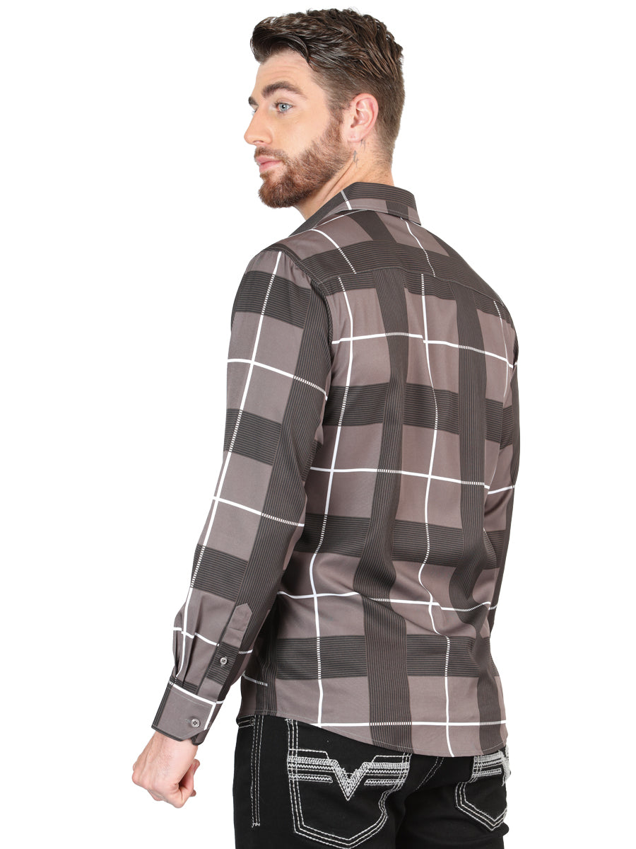 Camisa Vaquera de Hombre El Señor de los Cielos Manga Larga Casual en 97% Poliéster 3% Spandex Color Gris 44602