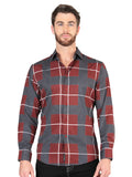 Camisa Vaquera de Hombre El Señor de los Cielos Manga Larga Casual en 97% Poliéster 3% Spandex Color Vino 44603