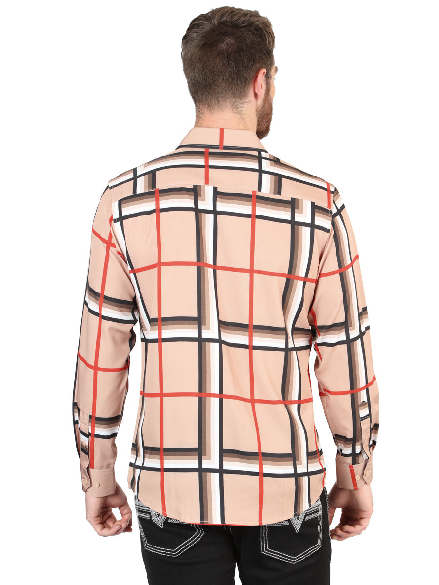 Camisa Vaquera de Hombre El Señor de los Cielos Manga Larga Casual en 97% Poliéster 3% Spandex Color Khaki 44604