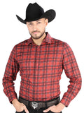 Camisa Vaquera de Hombre El Señor de los Cielos Manga Larga Casual en 97% Poliéster 3% Spandex Color Rojo/Negro 44705
