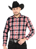 Camisa Vaquera de Hombre El Señor de los Cielos Manga Larga Casual en 97% Poliéster 3% Spandex Color Blanco/Rojo 44707