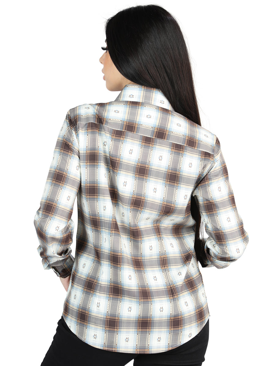 Camisa Vaquera de Mujer El Señor de los Cielos Manga Larga Casual en 97% Poliéster 3% Spandex Color Café 44717