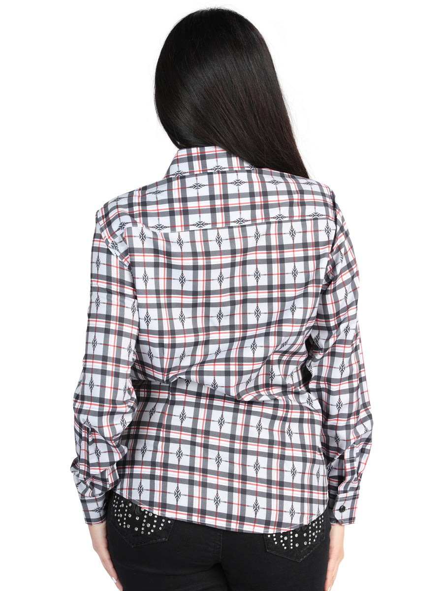 Camisa Vaquera de Mujer El Señor de los Cielos Manga Larga Casual en 97% Poliéster 3% Spandex Color Negro/Blanco 44720
